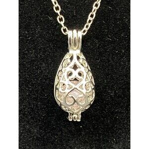 Silver Tone Water Drop Cremation Necklace with Pink Glass Vial